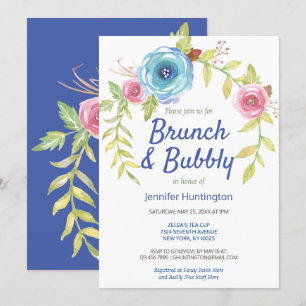 Invitación Ducha de novia con flores azules de bronce