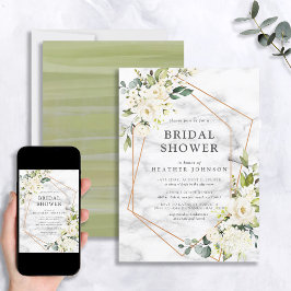 Invitación Ducha de novia con flores blancas geométricas de m