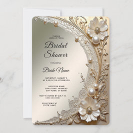 Invitación Ducha de Novia con Flores Blancas Modernas y Perla