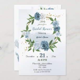 Invitación ducha de novia con flores botánicas de color verde