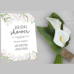 Invitación Ducha de novia con flores de cala blancas