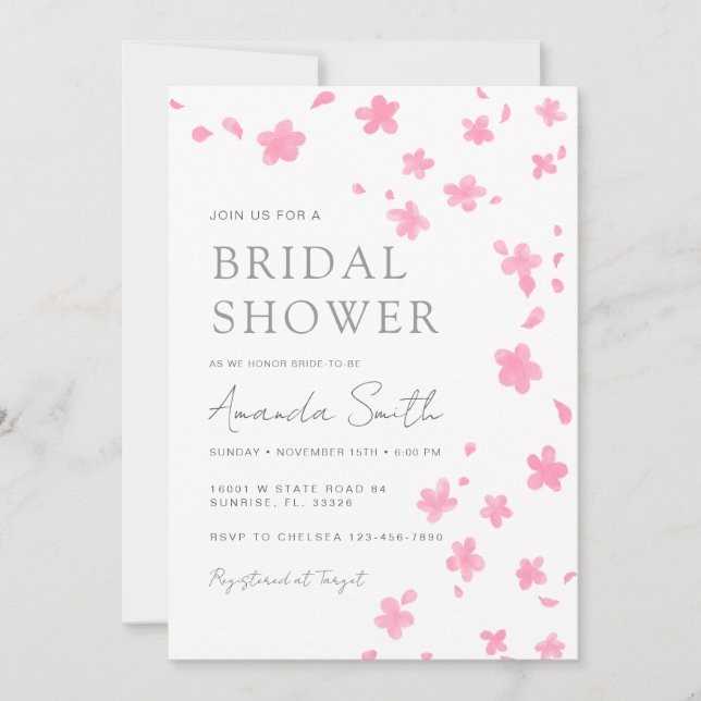 Invitación Ducha de novia con flores de cerezo rosa (Anverso)