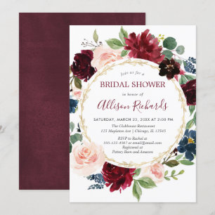 Invitación Ducha de novia con flores de color azul marino de 