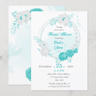 Invitación ducha de novia con flores de color turquesa