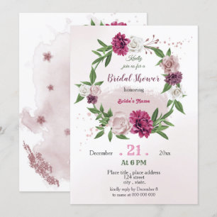 Invitación ducha de novia con flores de mauve rosa