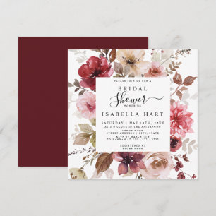 Invitación Ducha de novia con flores de otoño rosadas y turbi