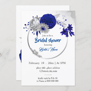 Invitación ducha de novia con flores de plata azul real