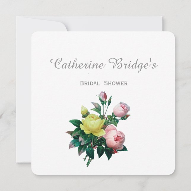Invitación Ducha de novia con flores de rosa vintage rosa y a (Reverso)