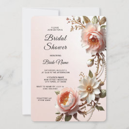 Invitación Ducha de Novia con Flores Decorativas Rosadas y Bl