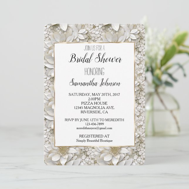 Invitación Ducha de novia con flores Gold White Lotus (Anverso de pie)