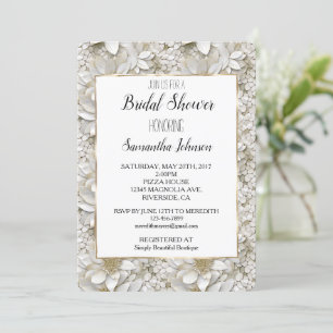 Invitación Ducha de novia con flores Gold White Lotus