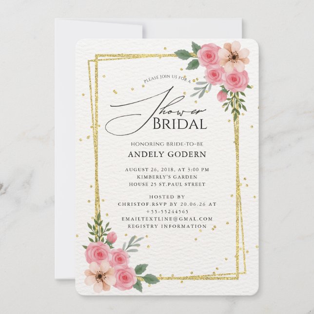 Invitación Ducha de Novia con Flores Pastel Elegantes (Anverso)