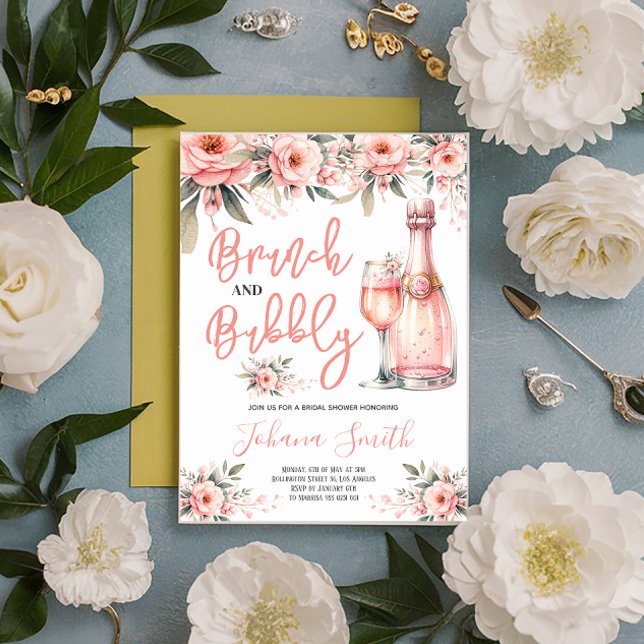 Invitación Ducha de novia con flores rosadas de bronce y burb (Subido por el creador)