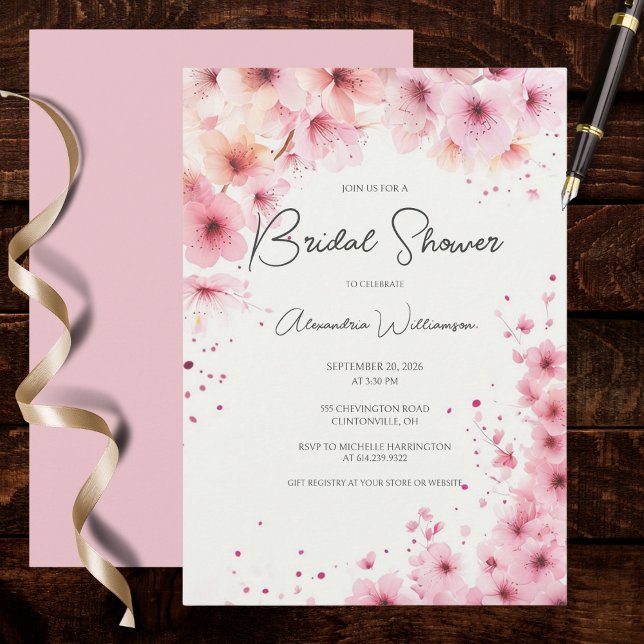 Invitación Ducha de Novia con Flores Rosadas en Cascada (Subido por el creador)