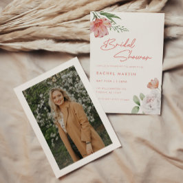 Invitación Ducha de Novia con Flores Rosadas Modernas y Letra