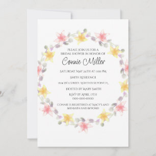 Invitación Ducha de Novia con Flores Rosadas y Amarillas de L