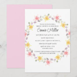 Invitación Ducha de Novia con Flores Rosadas y Amarillas de L