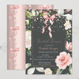 Invitación Ducha de Novia con Flores Rosadas y Lunares de Arc