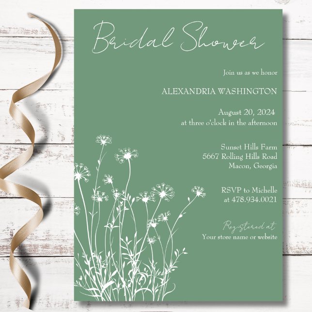 Invitación Ducha de Novia con Flores Silvestres Modernas Verd (Subido por el creador)