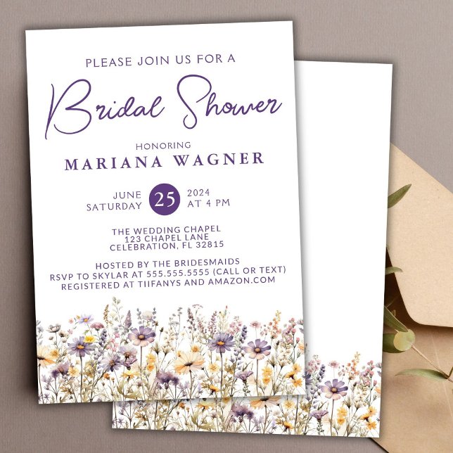 Invitación Ducha de Novia con Flores Silvestres Purpúreas (Subido por el creador)