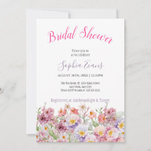 Invitación Ducha de Novia con Flores Silvestres Rosadas y Pur