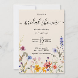 Invitación Ducha de novia con flores silvestres rústicas de B