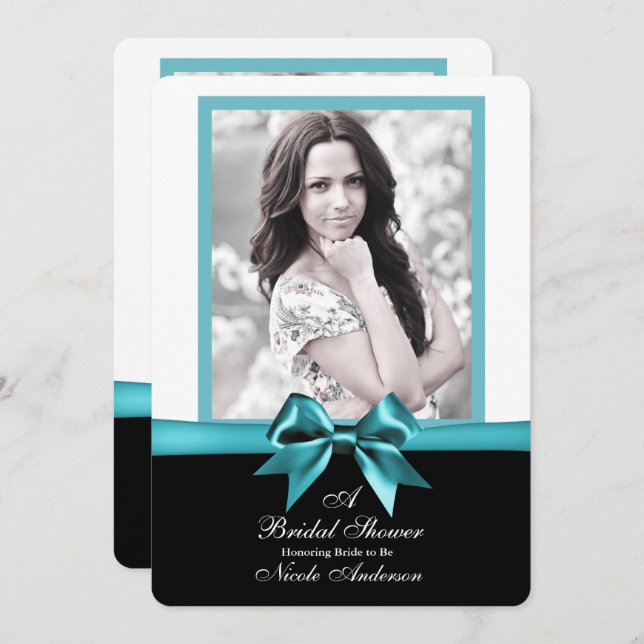 Invitación Ducha de novia con foto de color turquesa verde az (Anverso / Reverso)