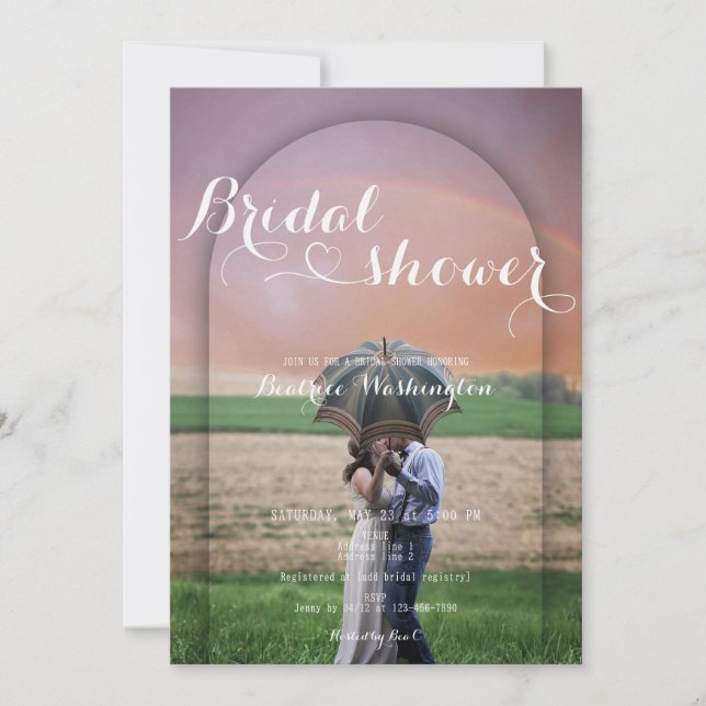 Invitación Ducha de novia con fotografía de arco cardíaco man (Anverso)