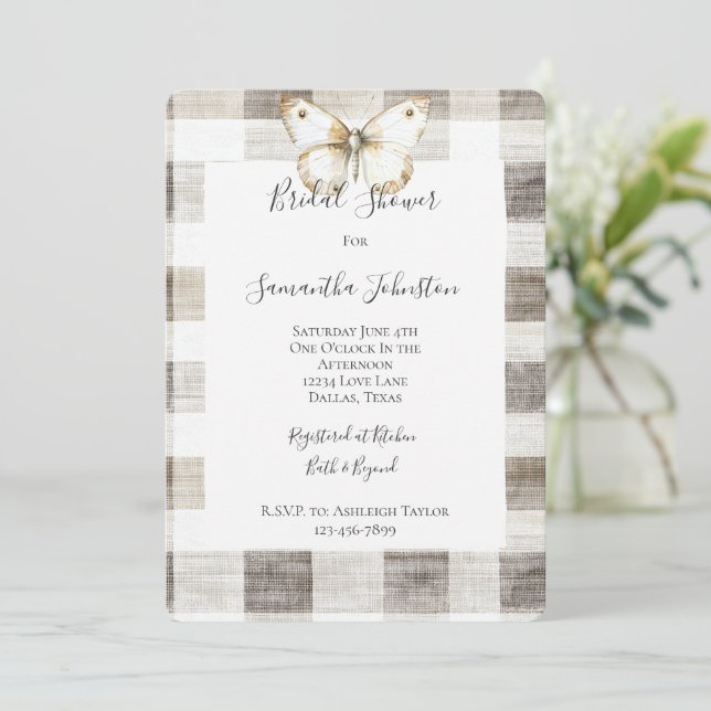 Invitación Ducha de novia con franjas de plástico de crema ma (Anverso de pie)