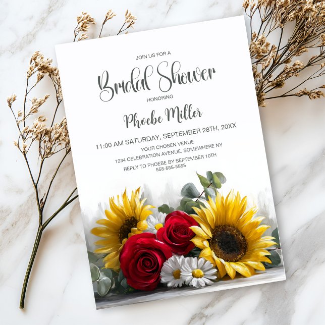 Invitación Ducha de Novia con Girasoles Rústicos y Rosas (Subido por el creador)