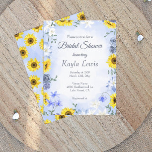 Invitación Ducha de Novia con Girasoles y Rosas Azules Polvor