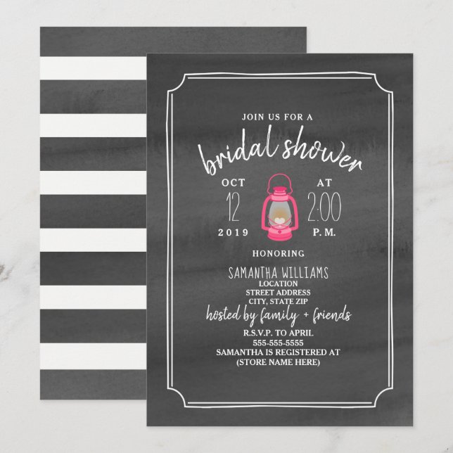 Invitación Ducha de novia con glamour de agua - Linterna rosa (Anverso / Reverso)