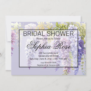 Invitación Ducha de novia con glicinia floral lilaca púrpura