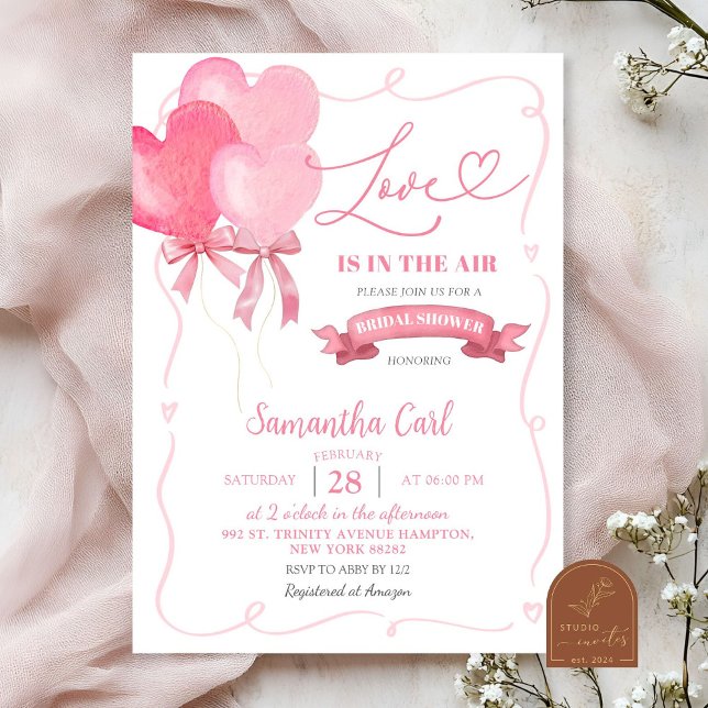 Invitación Ducha de Novia con Globo de Corazón Rosa (Subido por el creador)