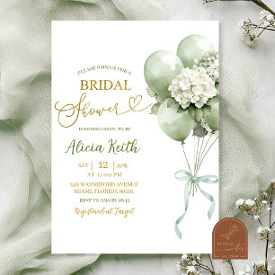 Invitación Ducha de Novia con Globo de Hortensia Verde Menta