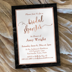Invitación Ducha de novia con guión elegante de cobre, mármol
