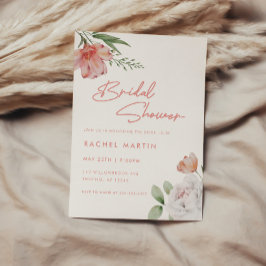 Invitación Ducha de Novia con Guion Floral Acuarela Rosa Mode