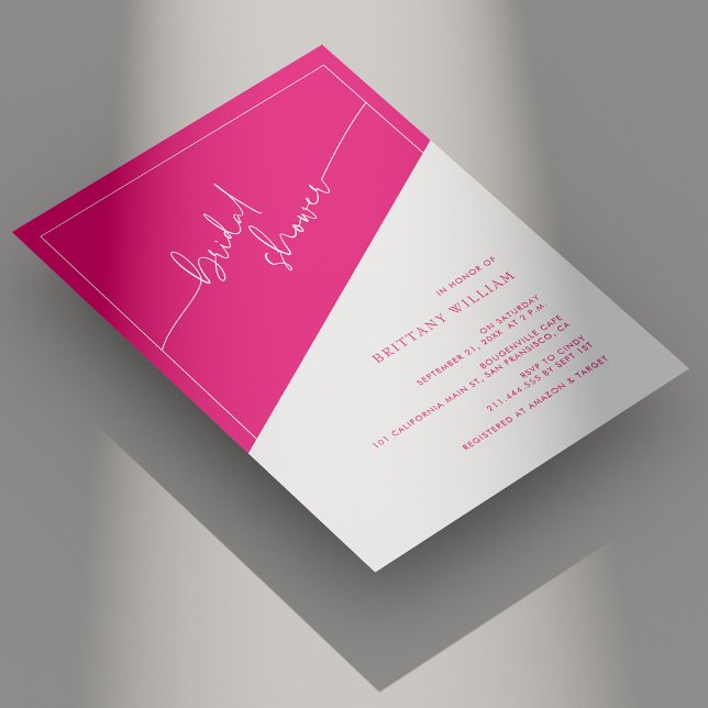 Invitación Ducha de novia con guión geométrico negrita (Personalized Bold Pink Geometric Script Bridal Shower Invitation)