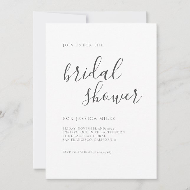 Invitación Ducha de novia con guión minimalista (Anverso)