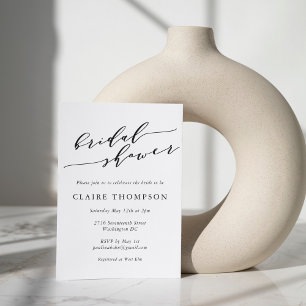 Invitación Ducha de novia con guion negro blanco clásico míni