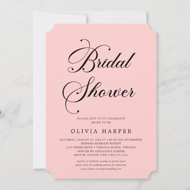 Invitación Ducha de novia con guion negro clásico mínimo (Anverso)