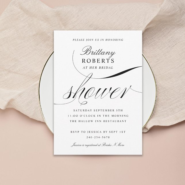 Invitación Ducha de novia con guiones elegantes en blanco y n (Subido por el creador)