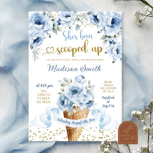 Invitación Ducha de Novia con Helado Floral Azul Polvoriento