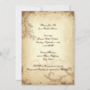 Invitación Ducha de novia con hojas de pergamino beige