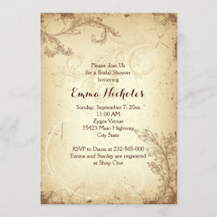 Invitación Ducha de novia con hojas de pergamino marrón vinta