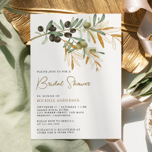 Invitación Ducha de Novia con Hojas de Rama de Olivo Rústica