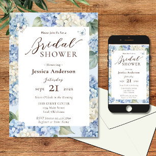 Invitación Ducha de Novia con Hortensias Azules Acuarela