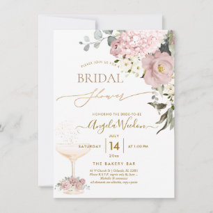 Invitación Ducha de Novia con Hortensias y Rosas Polvorientas