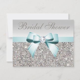 Invitación Ducha de novia con imagen de reverso Verde azulada