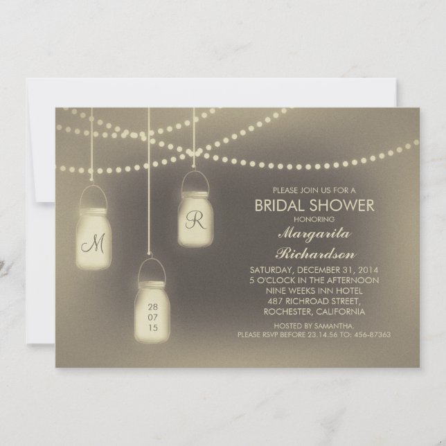 Invitación ducha de novia con lámparas de tarro de masón anti (Anverso)